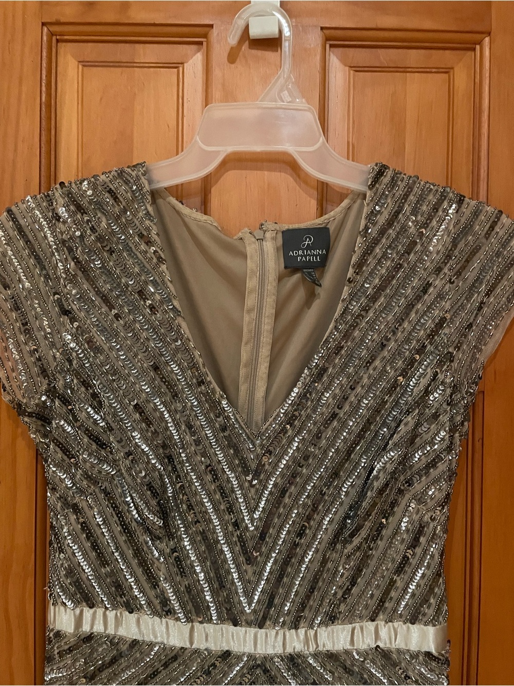 Adrianna Papell .Elegant Sequin Gown with Sheer Sleeves - Picture 11 of 16